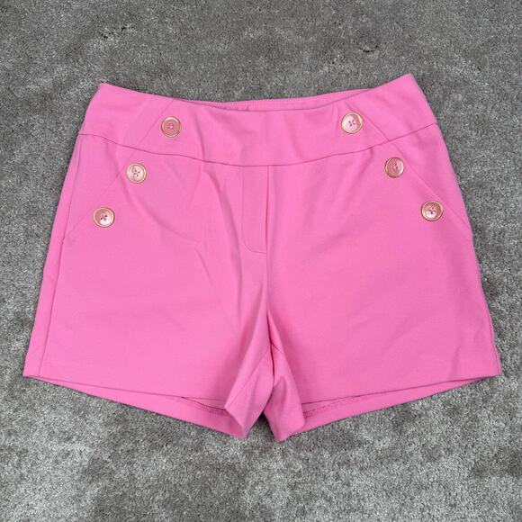 Cato Pink Shorts Size S Gold Button Front Elastic Waist Nautical Preppy - Picture 1 of 4